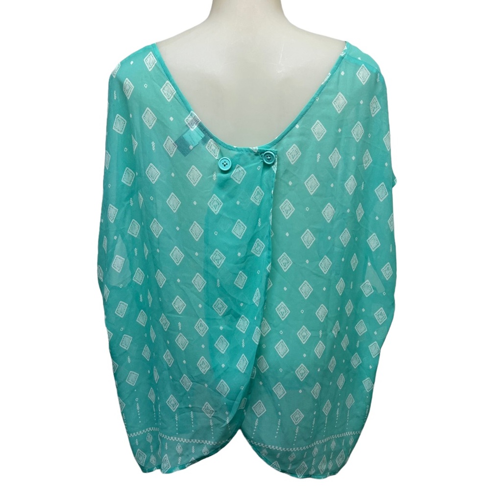 TORRID Blouse Sleeveless Green Sheer Asymmetrical Back Button Plus Size … - Picture 3 of 8